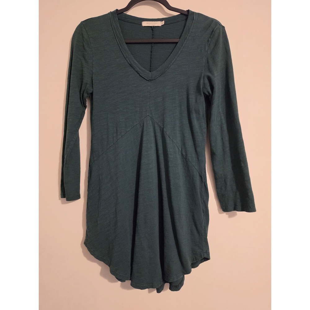 Mod-O-Doc Tunic Top Women S Green Cotton V-Neck Long Sleeve Knit Coastal Chic